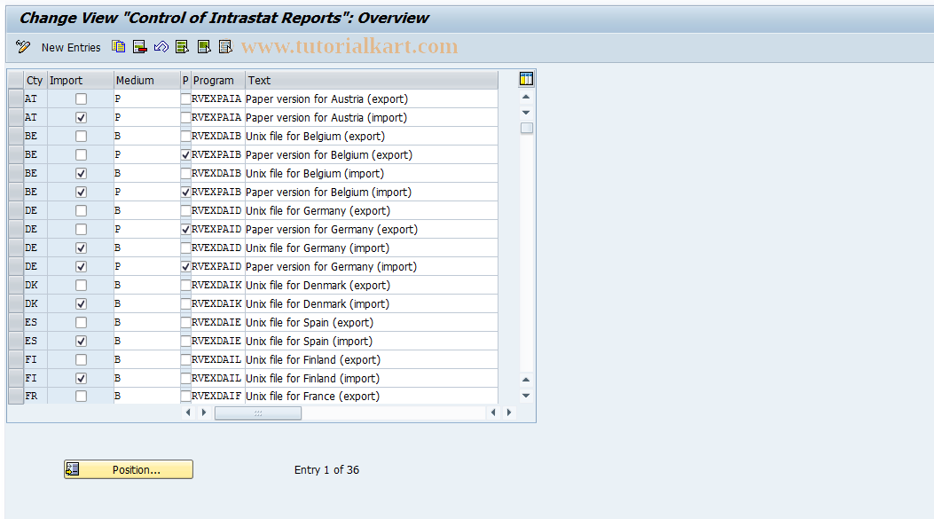 SAP TCode OMGV - Intrastat