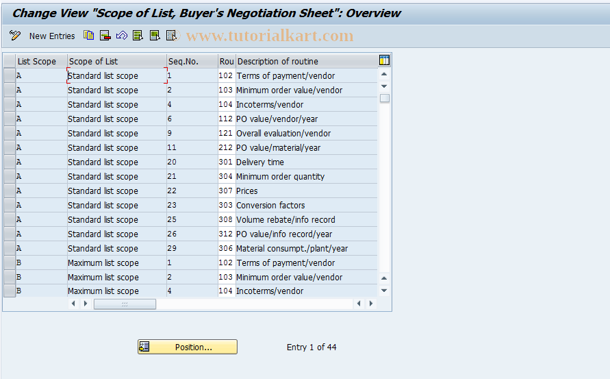 SAP TCode OMGY - MM-PUR Buyer's Neg. Sheet Routines