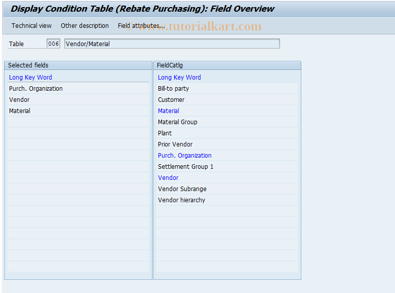 OMHC SAP Tcode Condition Table Display Rebate Purchase 