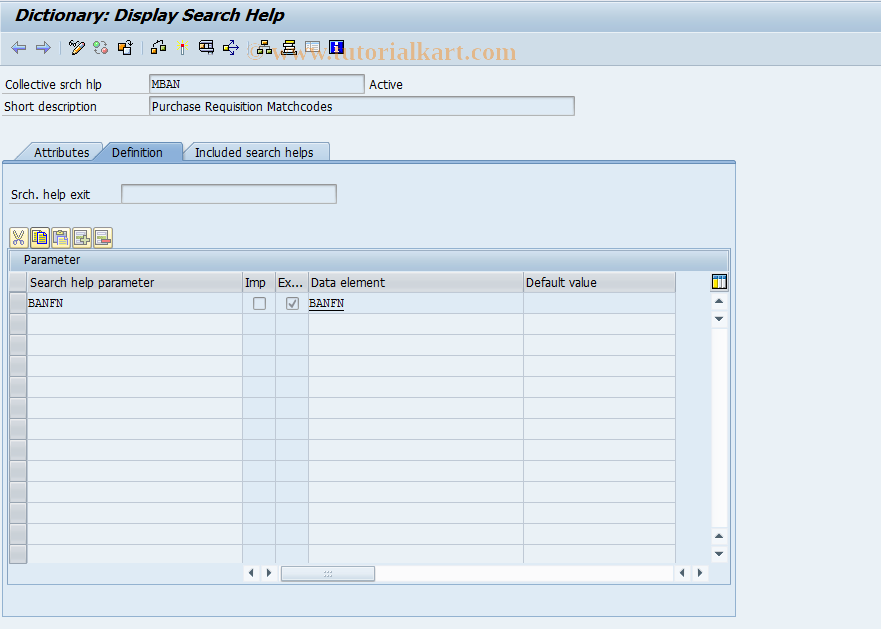 SAP TCode OMHM - C MM-PUR Matchcode Requisition