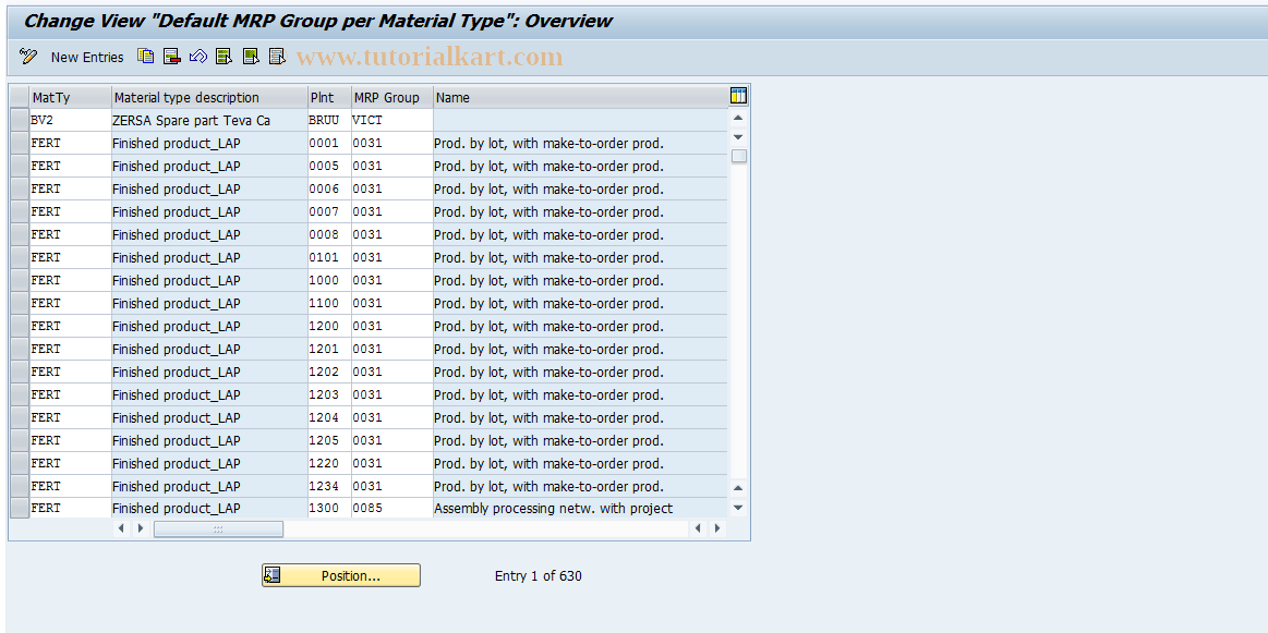 SAP TCode OMIG - MRP Group per Material Type