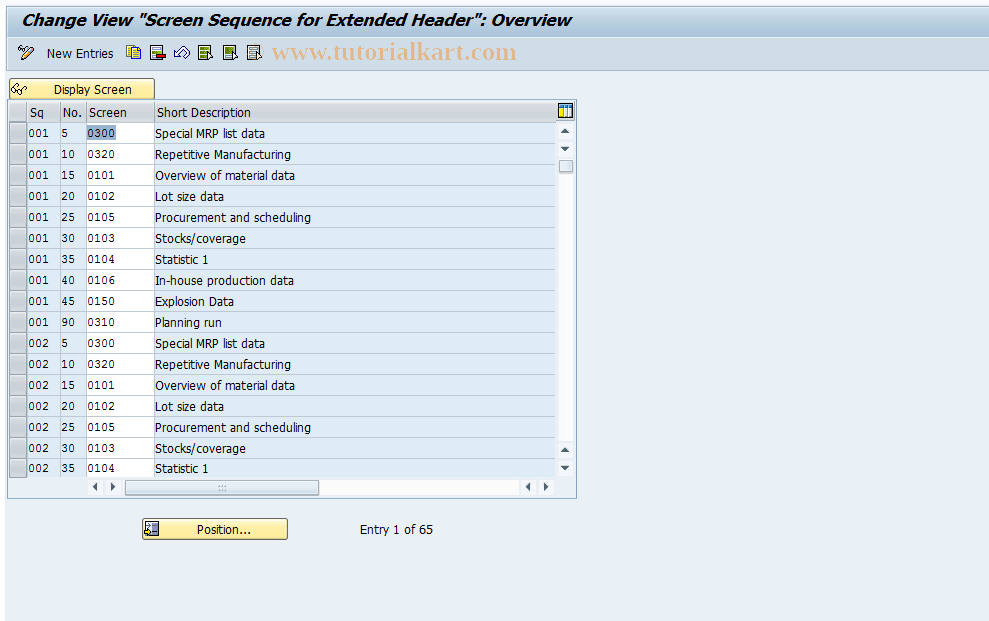 SAP TCode OMIO - Screen Seq. MRP List ; External Header