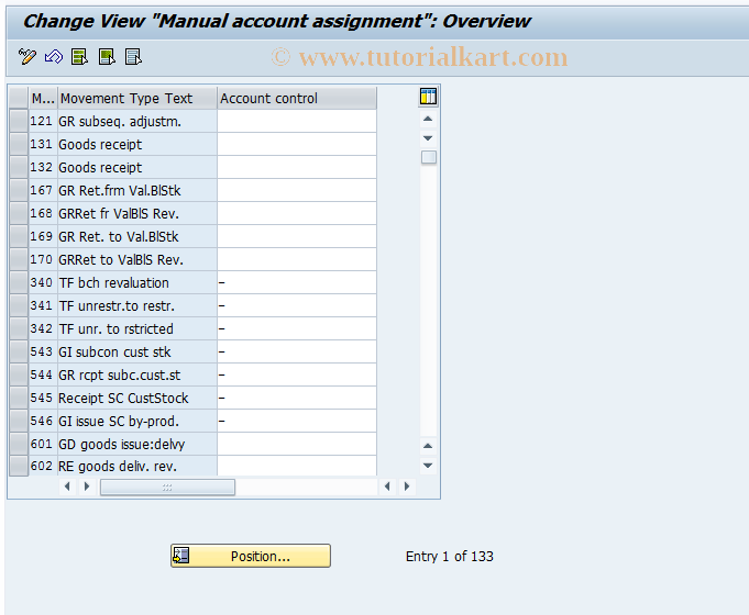 SAP TCode OMJ9 - Change Manual Account Assgt.