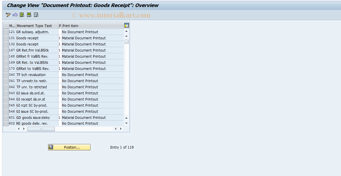 SAP TCode OMJL - Maintain Print Indicator (autom.MvT)