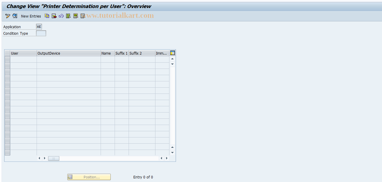 SAP TCode OMJR - Printer Determination : Message Type/User