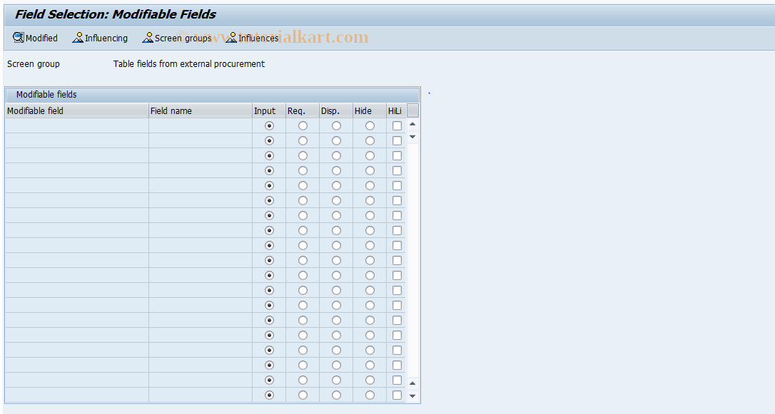 SAP TCode OMJY - GR Field Selection  Fr. Procment (Table)