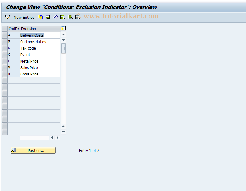 SAP TCode OMKF - C MM-PUR: Exlusion Indicators