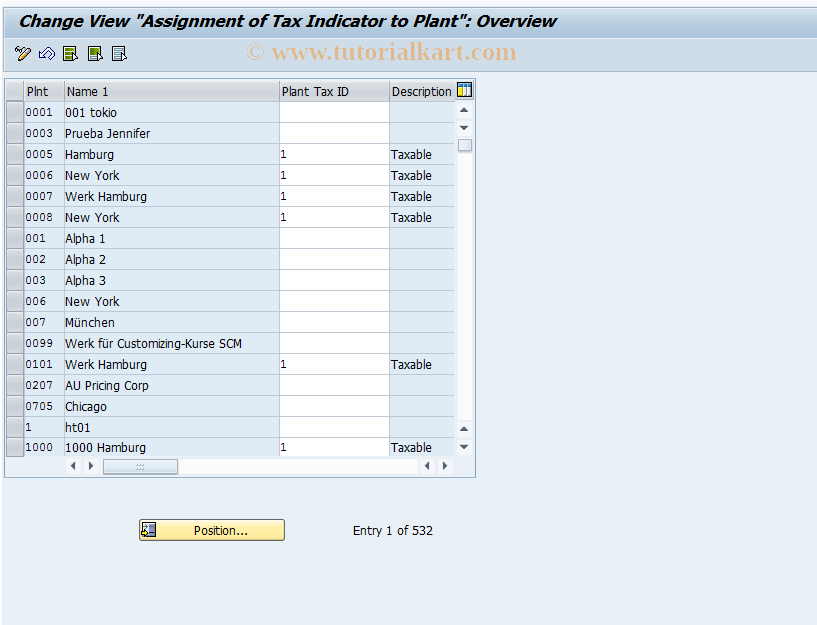 SAP TCode OMKN - C MM-PUR Assign Tax Inds. to Plant