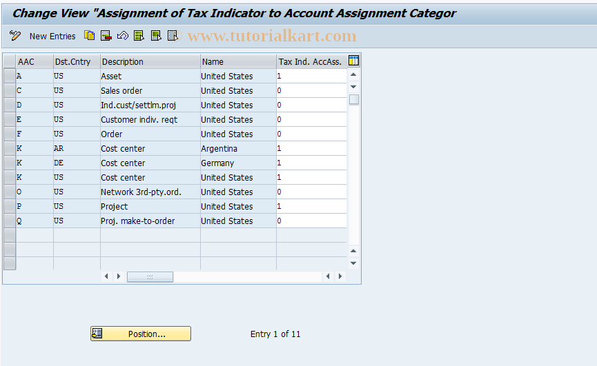 SAP TCode OMKO - C MM-PUR Assign Tax Inds. to A. Ass.