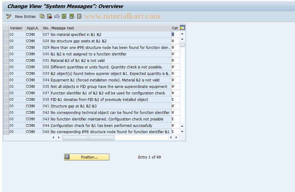 SAP TCode OMPL1 - Specify system messages