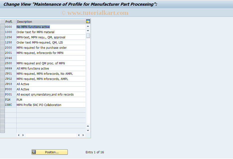 SAP TCode OMPN - C MM-PUR Purchasing Manuf. Part Number 