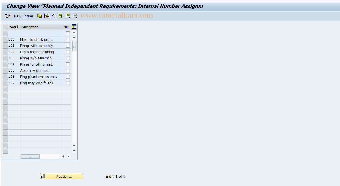 SAP TCode OMPP - Internal Number Assignment