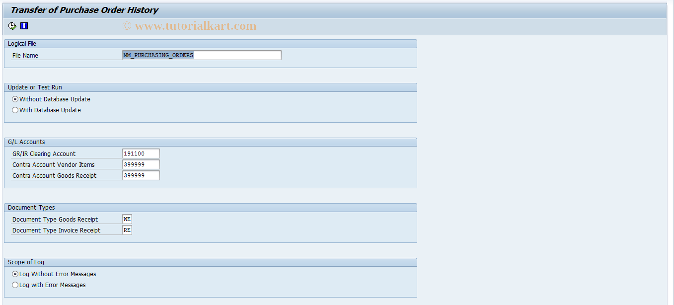 SAP TCode OMQ2 - Transfer of Purchase Order History