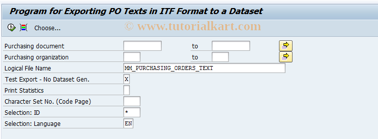 SAP TCode OMQ6 - Create PO Text Transfer File