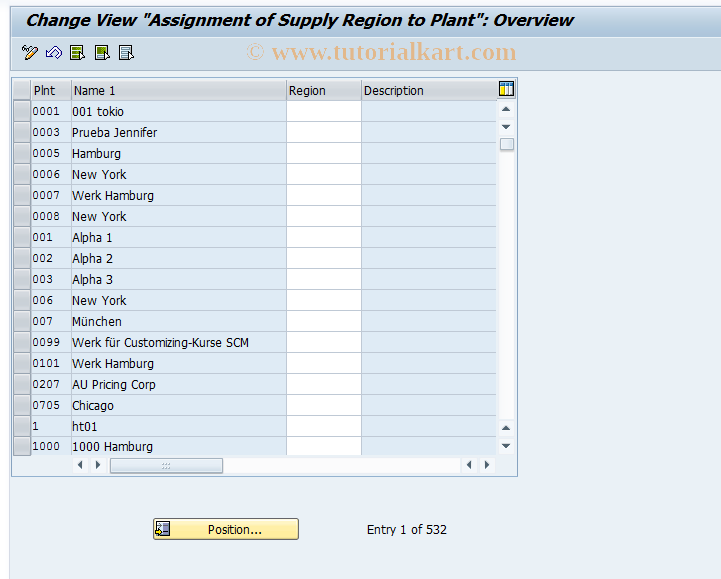 SAP TCode OMQL - C MM-PUR: Supply Region for Plant