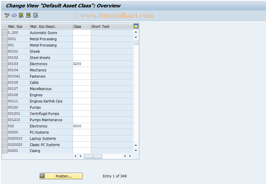 SAP TCode OMQX - Default Asset Class for Mat. Group
