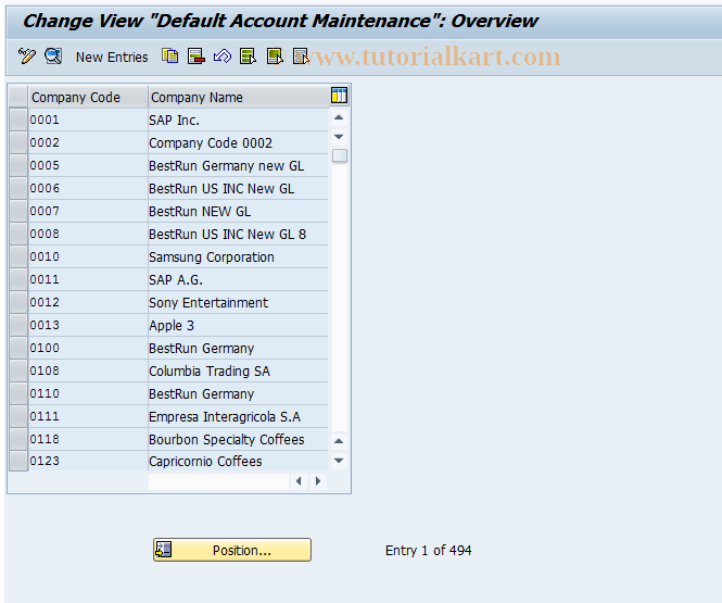 SAP TCode OMR3 - C MM-IV Default Account Maintenance