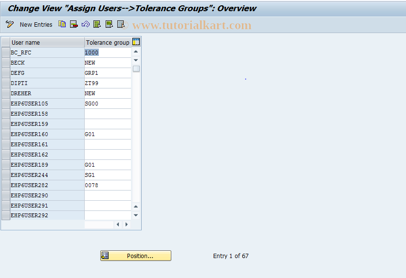 SAP TCode OMRC - C MR  Allocation  User/Tolerance Group