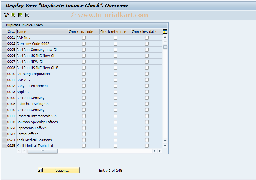 SAP TCode OMRDC - Configure Duplicate Invoice Check