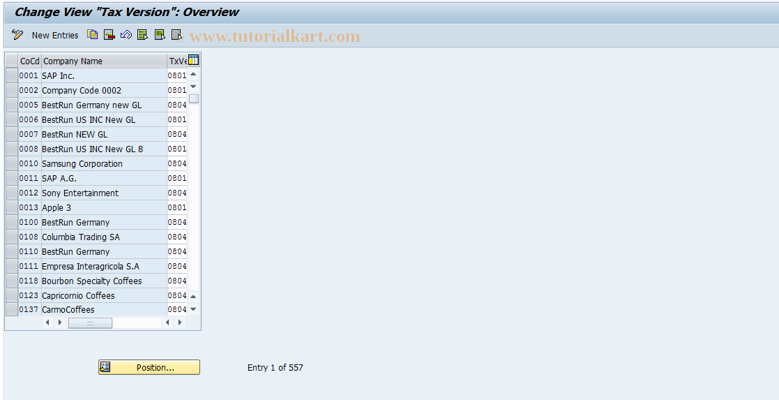 SAP TCode OMRL - Tax Version