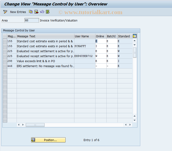 SAP TCode OMRM - C MM-IV Customer-Specific Messages