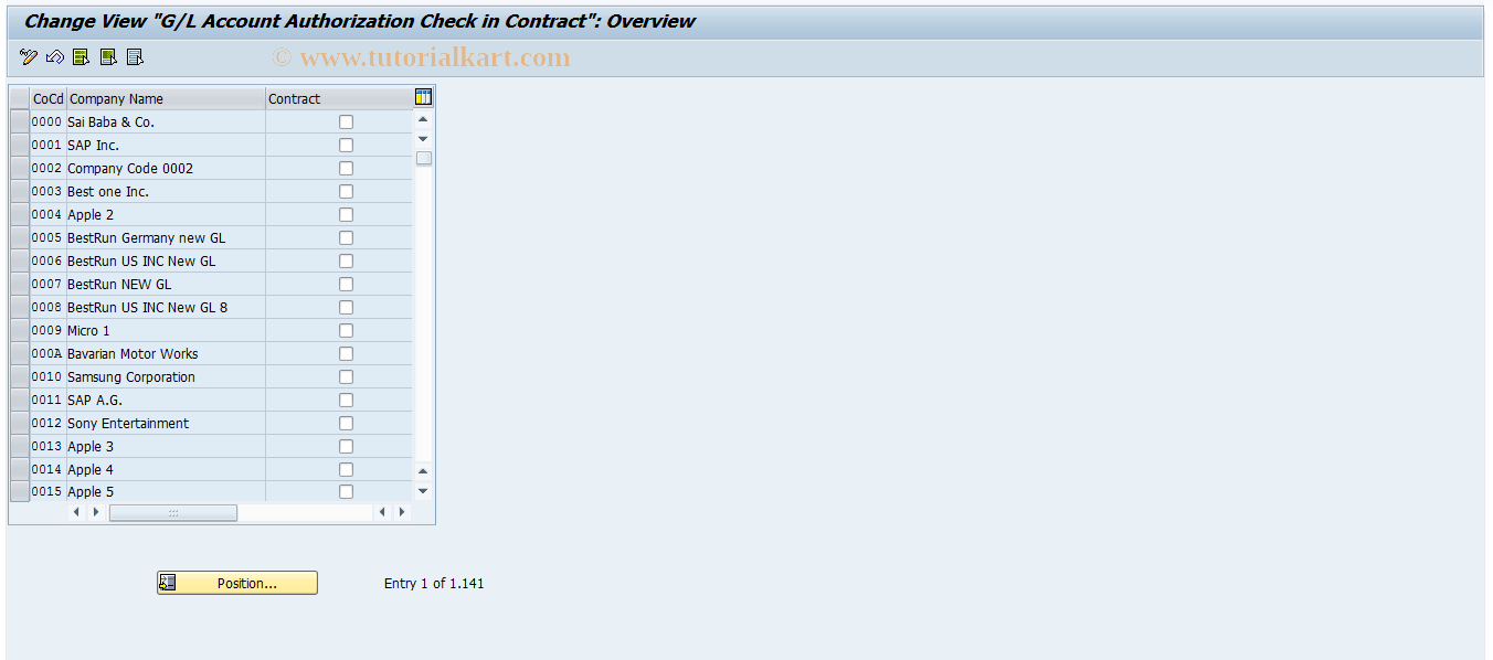 SAP TCode OMRQ - G/L Account  Authorization  in Contract