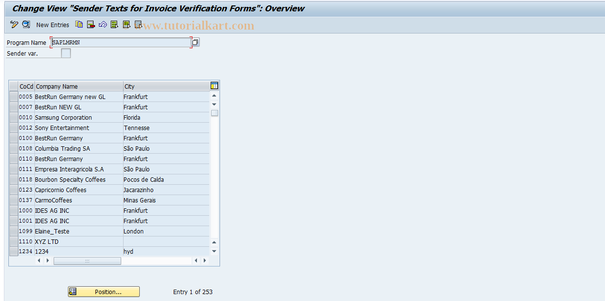 SAP TCode OMRU - Sender Texts, Form