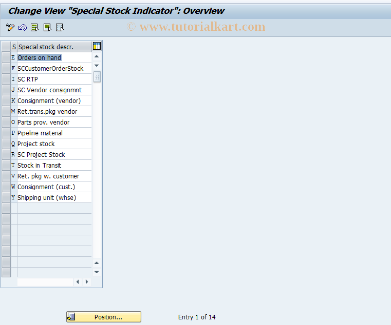 SAP TCode OMSB - C MM-BD Special Stock Description