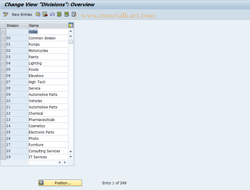 SAP TCode OMSP - C MM-BD Divisions