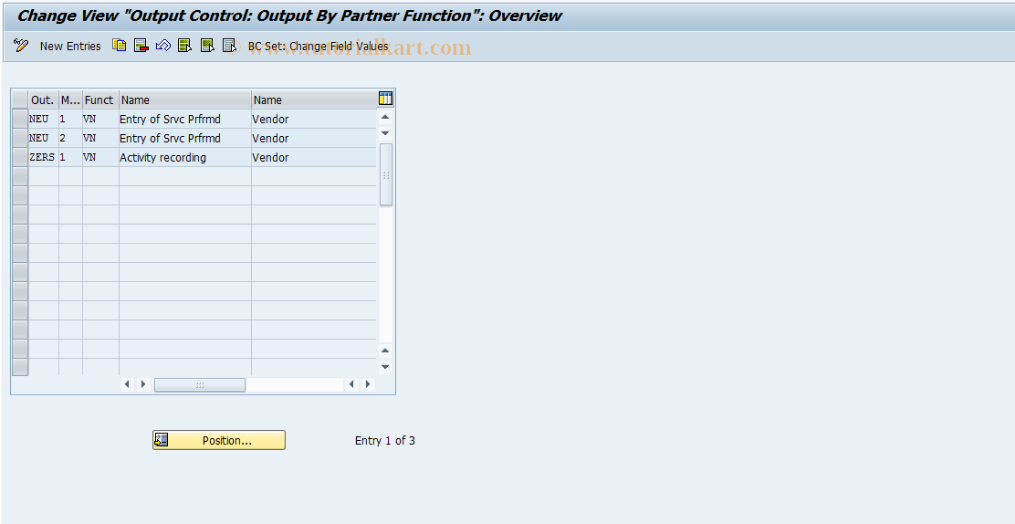 SAP TCode OMTJ - Output Partner: Service Entry