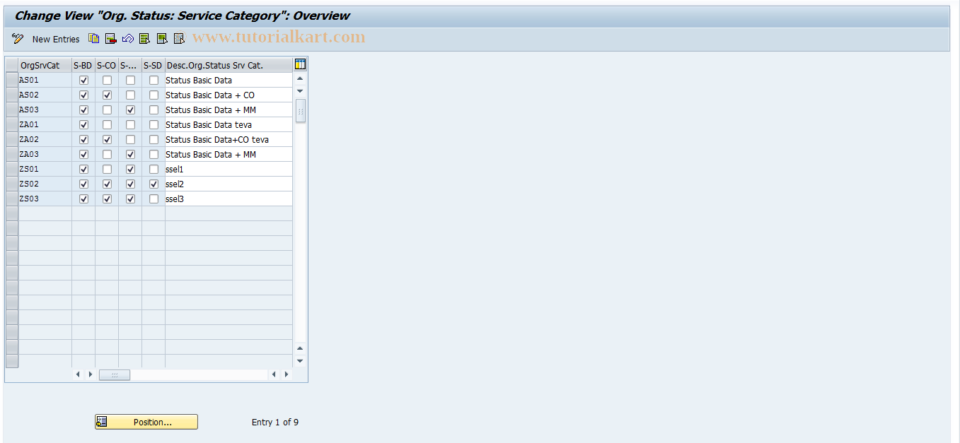 SAP TCode OMV2 - Organizational  Status, Service Category