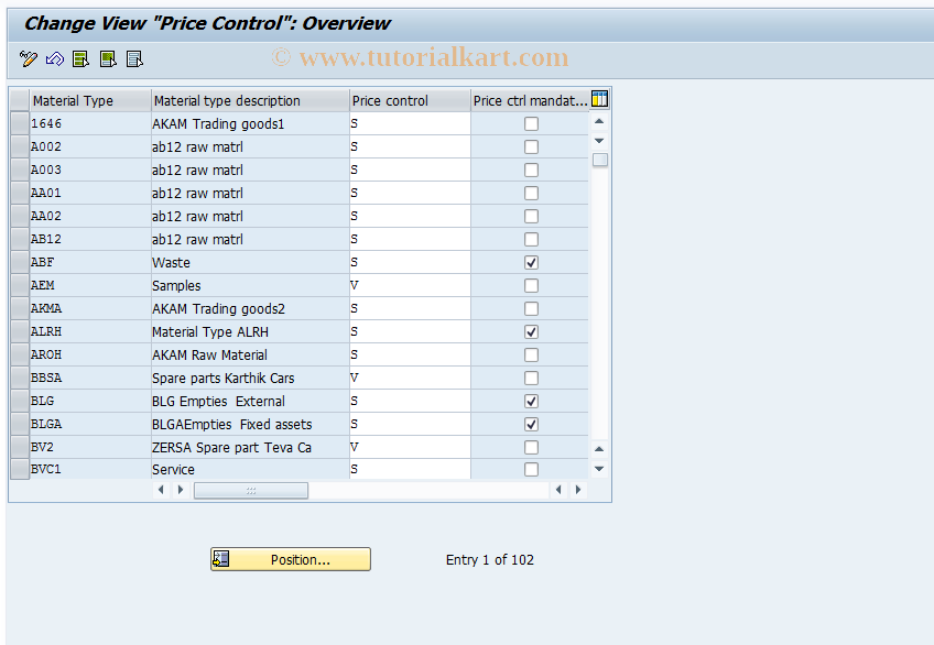 SAP TCode OMW1 - C RM-MAT MW Price Control