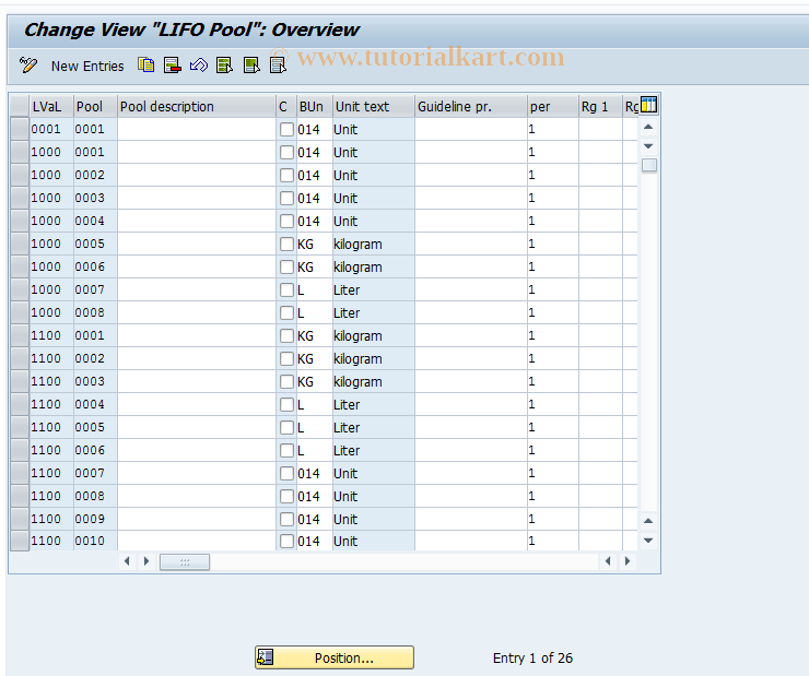 SAP TCode OMW2 - C Define LIFO Pools