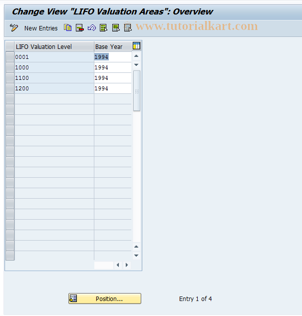 SAP TCode OMW3 - C Define LIFO Valuation Levels