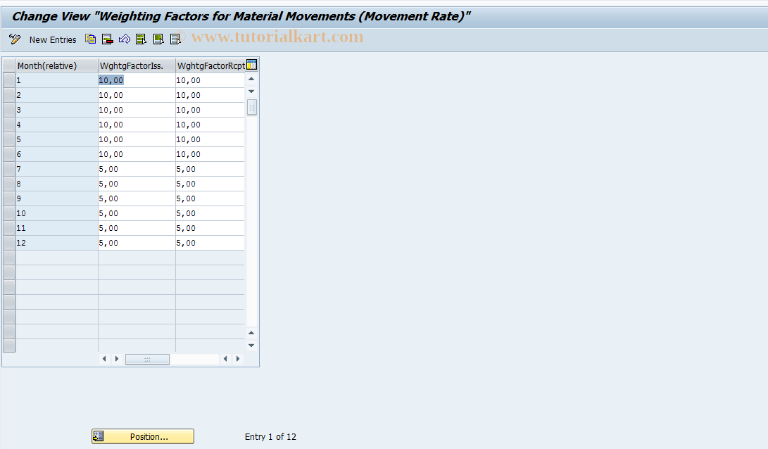 SAP TCode OMW7N - C Weighting Mat. Mvts (Mvt Rate)
