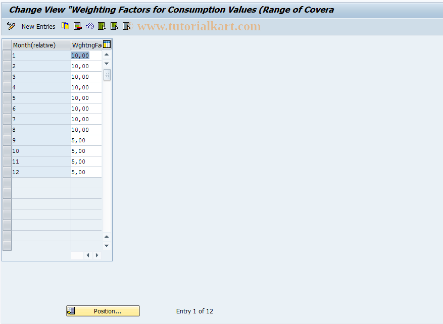 SAP TCode OMW7R - C Weighting: Consmpts (Rge Coverage)