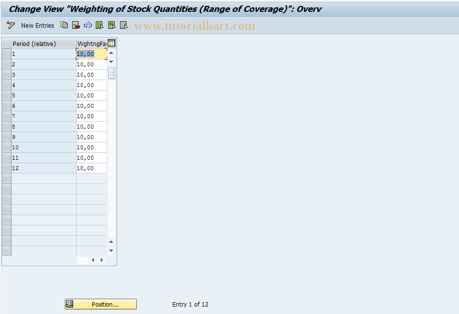 SAP TCode OMW8R - C Stock Weighting (Rge of Coverage)