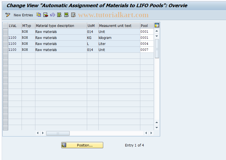 SAP TCode OMWH - C Indicator for Materials LIFO Pools
