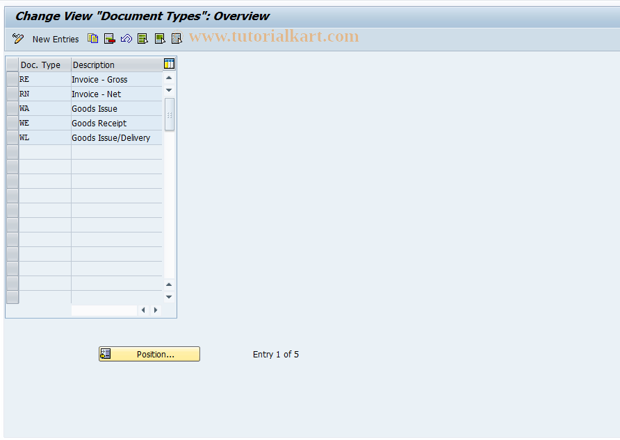 SAP TCode OMWJ - C Document Types: Lowest Value