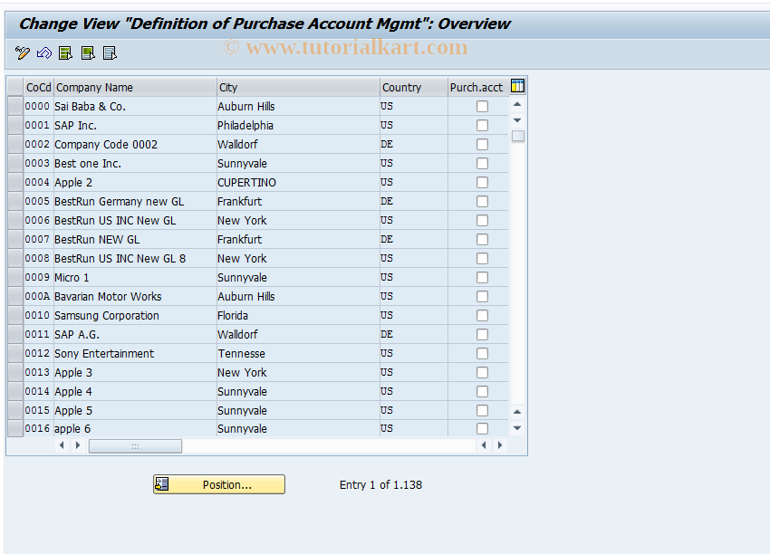 SAP TCode OMWO - C MM-PUR: Purchase Account Mgmt