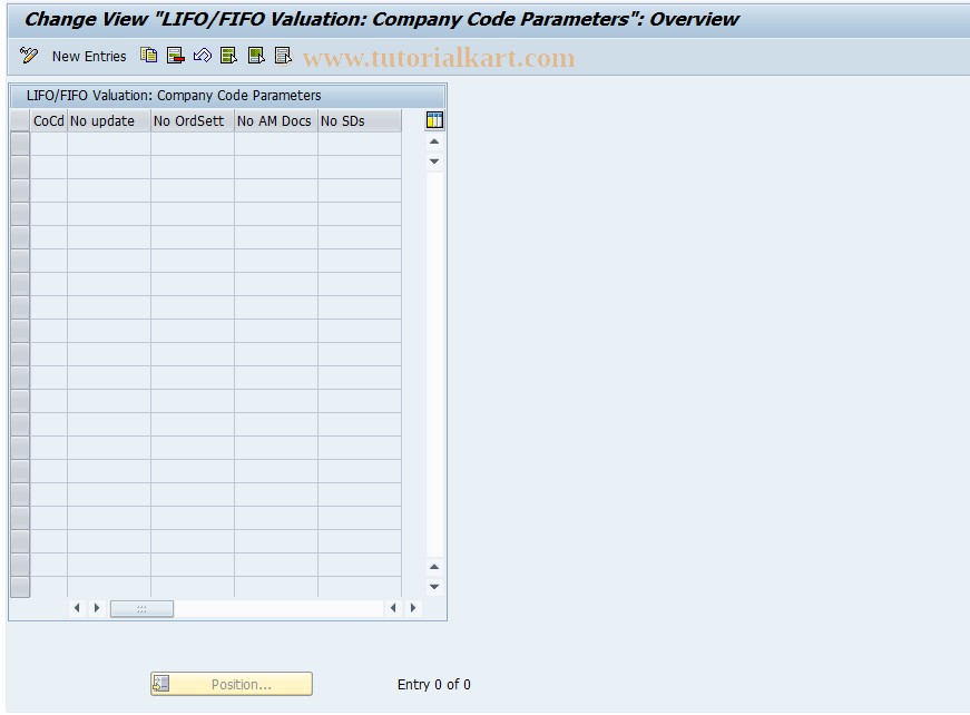 SAP TCode OMWZ - C LIFO/FIFO: Company Code Parameters
