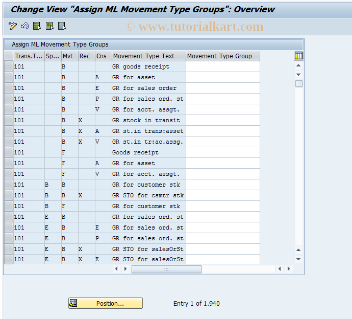 SAP TCode OMX0 - Assign ML Movement Type Groups