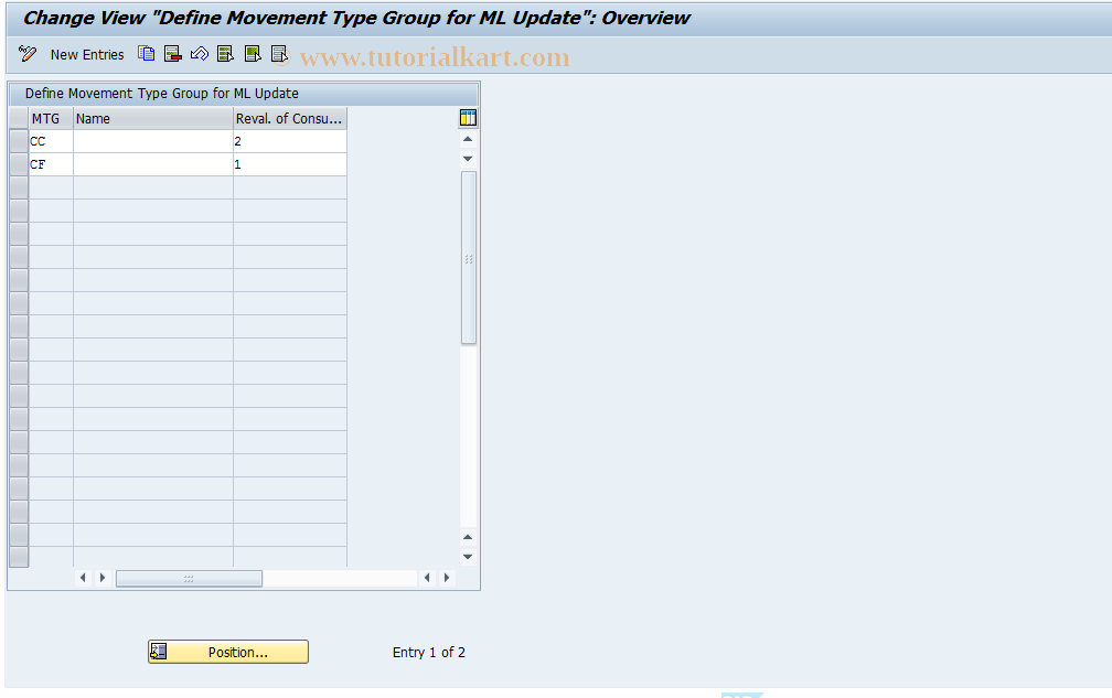 SAP TCode OMX7 - Definition ML Movement Type Groups