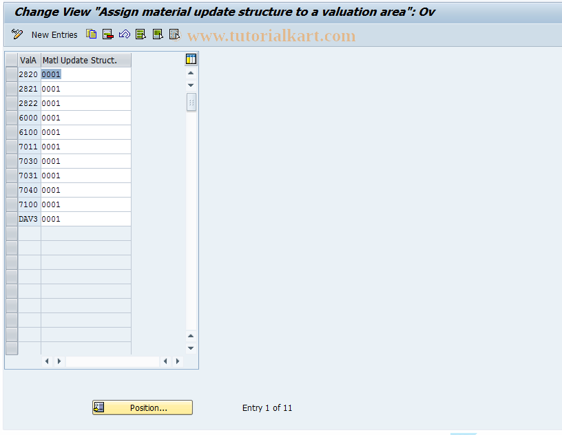 SAP TCode OMX8 - Assign Material Update Structure