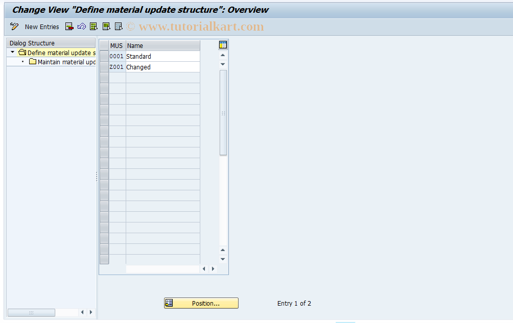 SAP TCode OMX9 - Define Material Update Structure