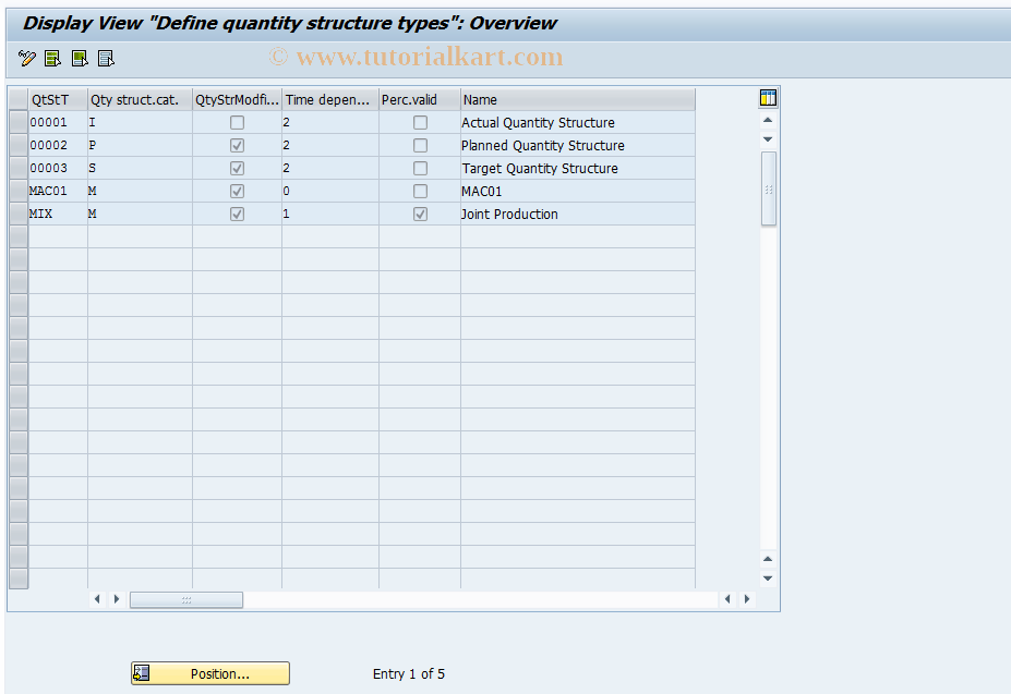 SAP TCode OMXA - Display Quantity Structure Type