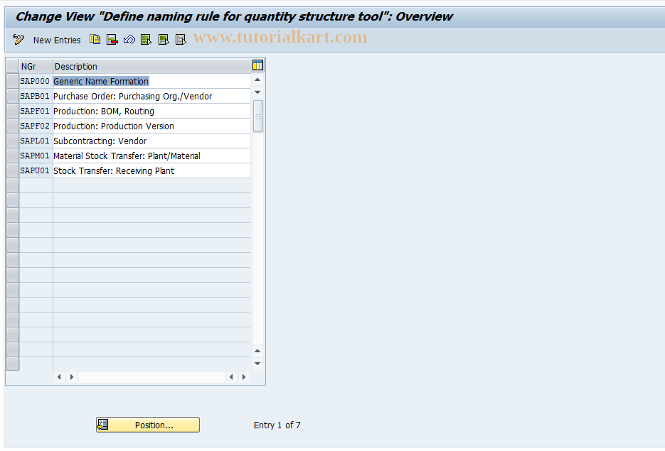 SAP TCode OMXB - Define Naming Rule