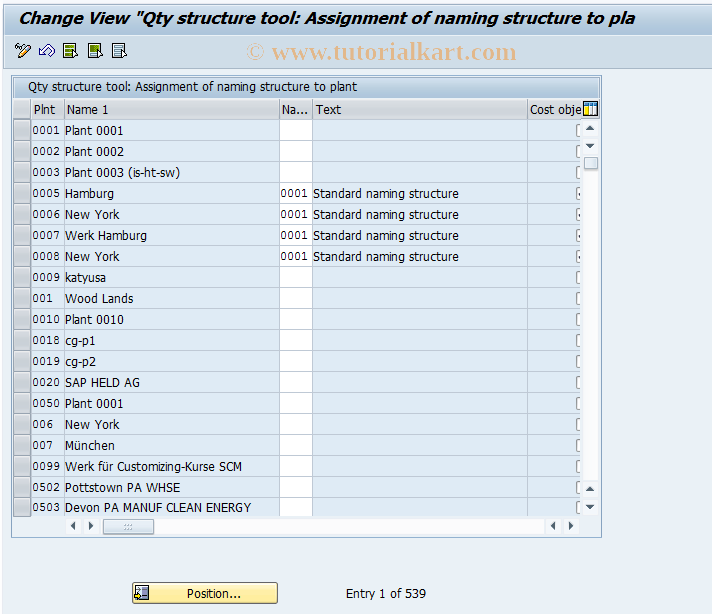 SAP TCode OMXE - Assign Naming Structure to Plant