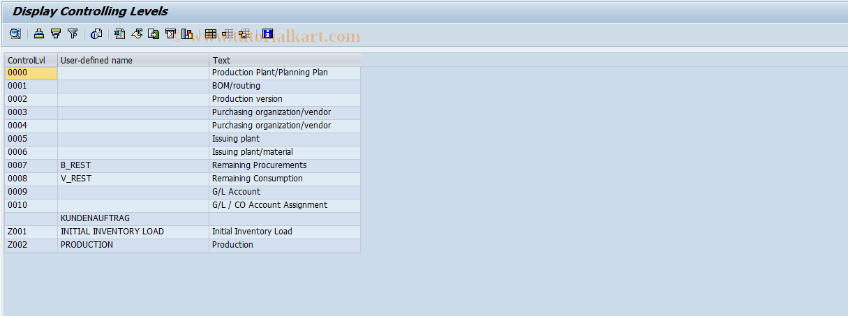 SAP TCode OMX_NRULE_DISP - Display Controlling Levels