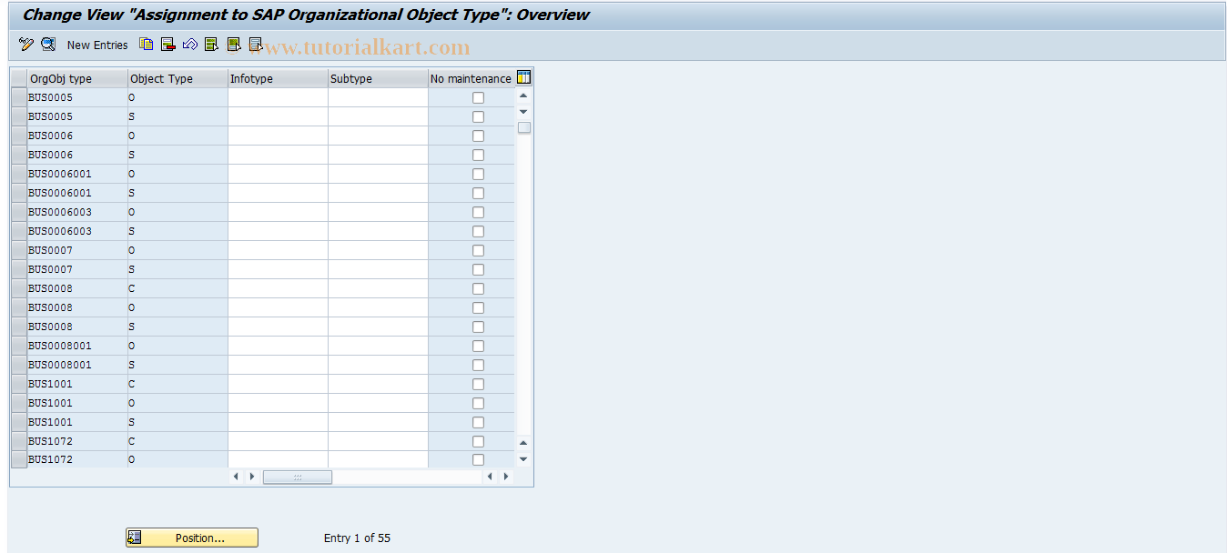 SAP TCode OO91 - SAP Organizational  Object Type Assignment